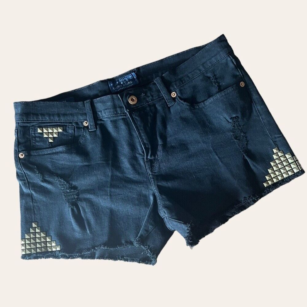 Lucky Brand Malibu Tomboy Distressed Denim Short Women Black Cut-Off Studs 12/31